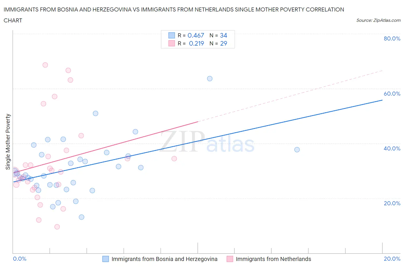 Immigrants from Bosnia and Herzegovina vs Immigrants from Netherlands Single Mother Poverty