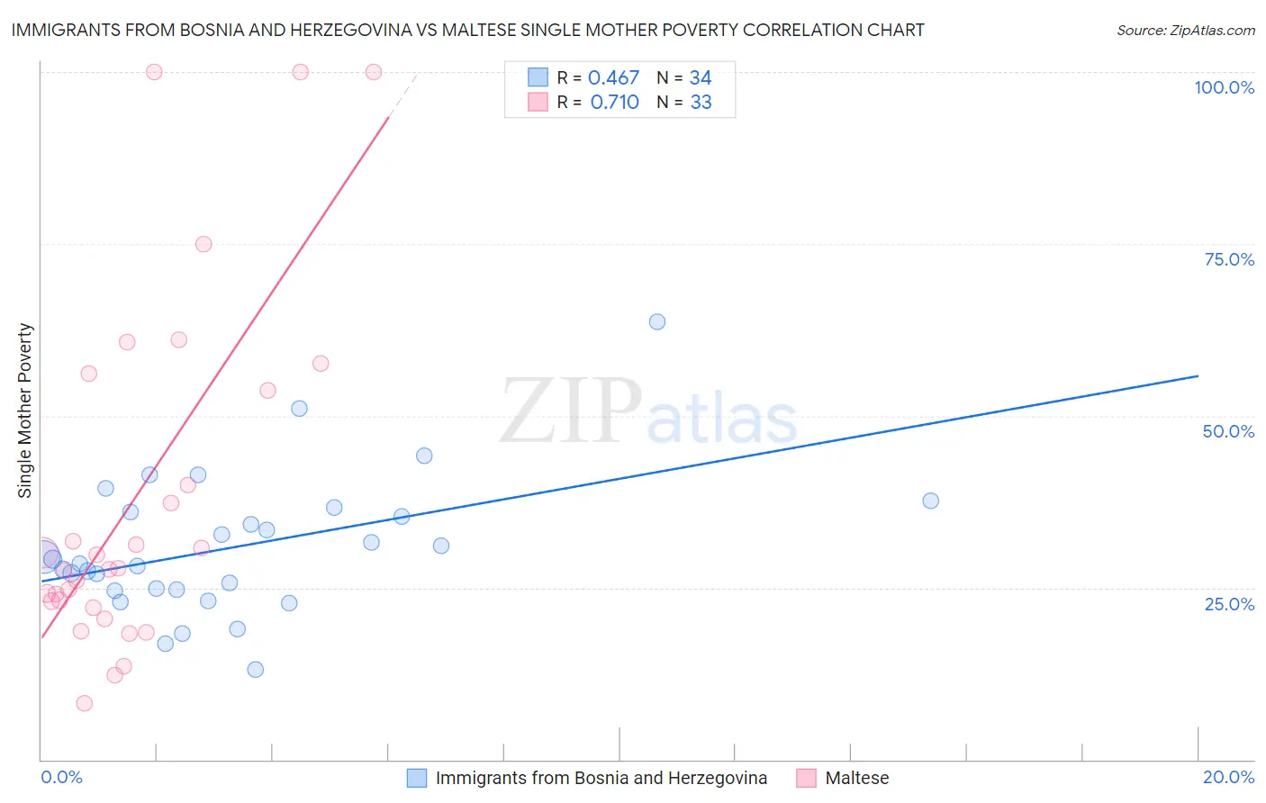 Immigrants from Bosnia and Herzegovina vs Maltese Single Mother Poverty