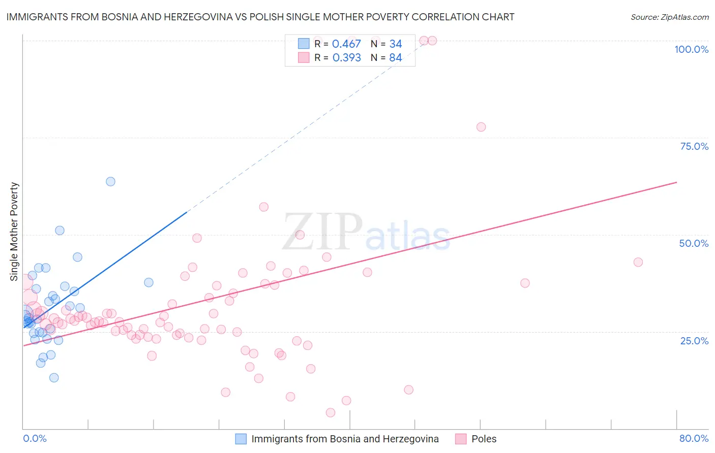Immigrants from Bosnia and Herzegovina vs Polish Single Mother Poverty