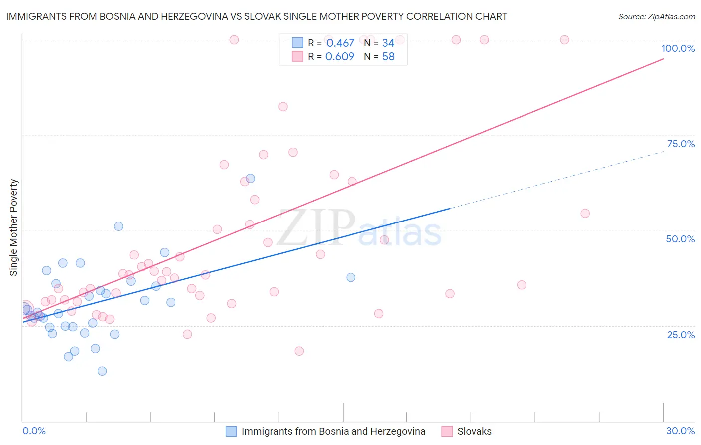 Immigrants from Bosnia and Herzegovina vs Slovak Single Mother Poverty