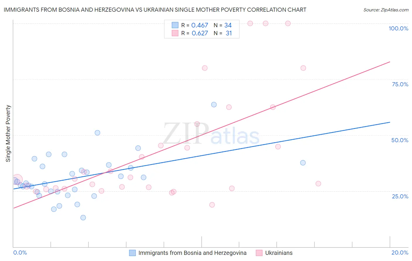 Immigrants from Bosnia and Herzegovina vs Ukrainian Single Mother Poverty