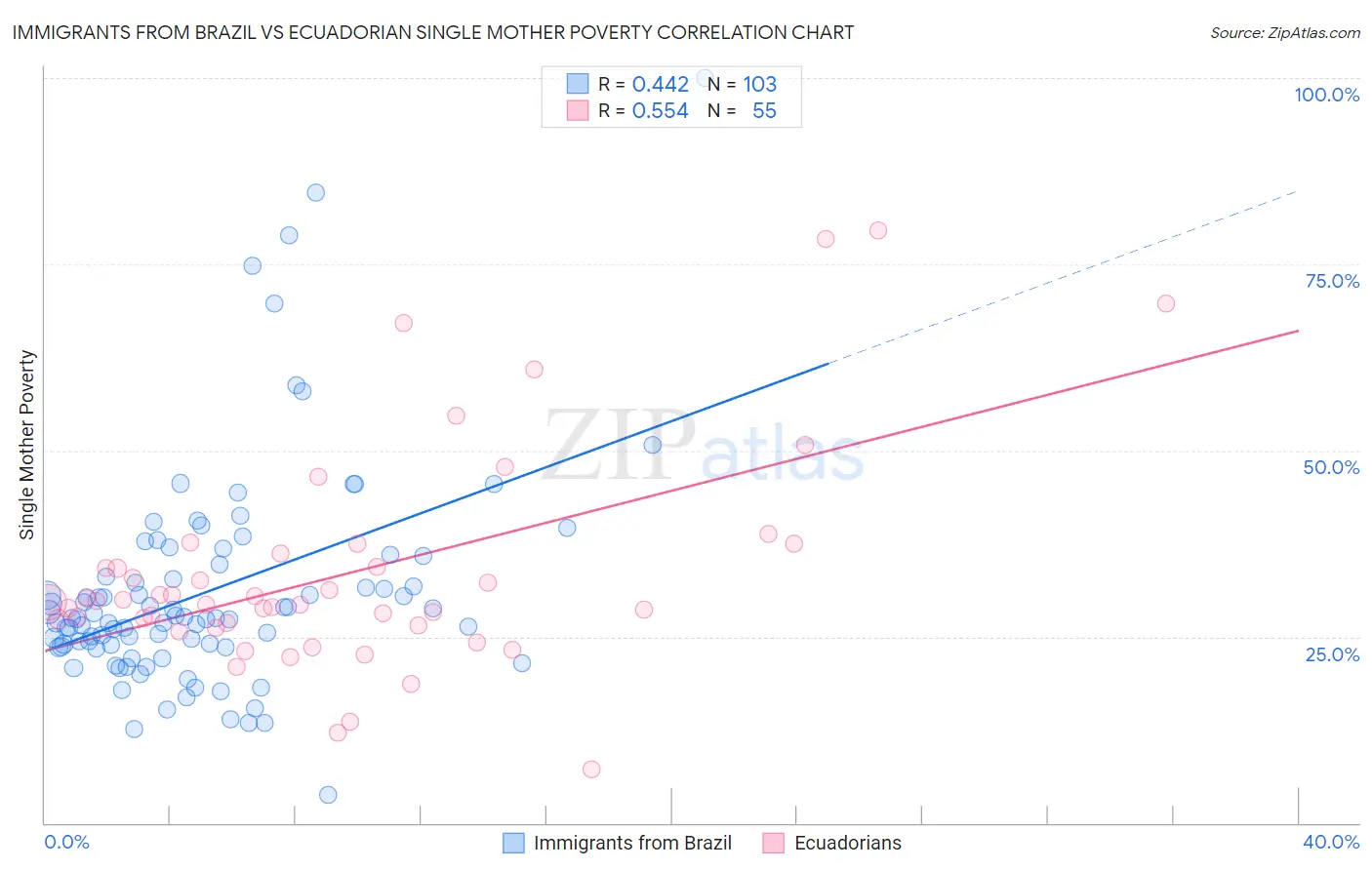 Immigrants from Brazil vs Ecuadorian Single Mother Poverty