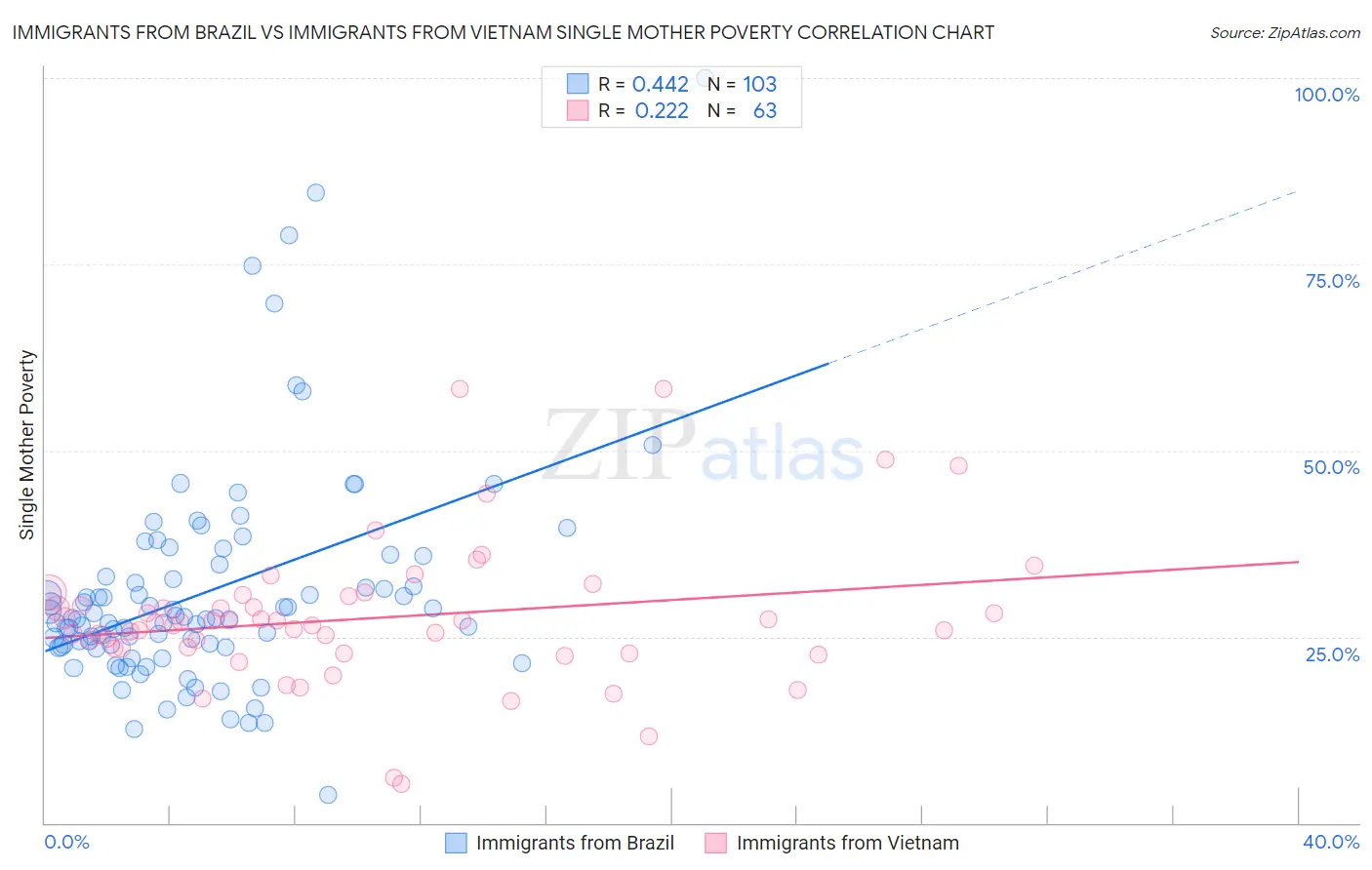 Immigrants from Brazil vs Immigrants from Vietnam Single Mother Poverty
