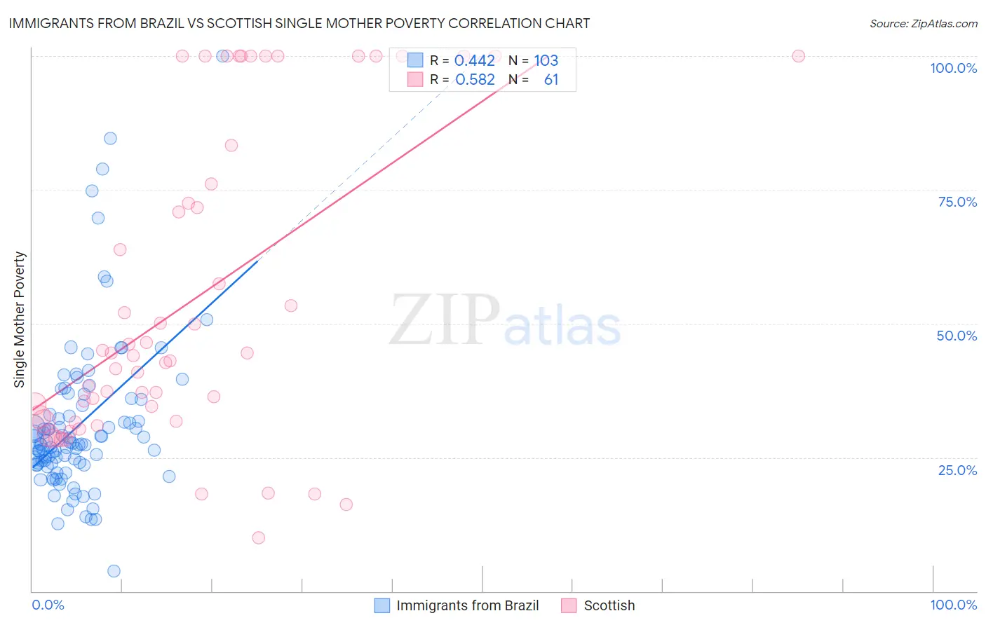 Immigrants from Brazil vs Scottish Single Mother Poverty