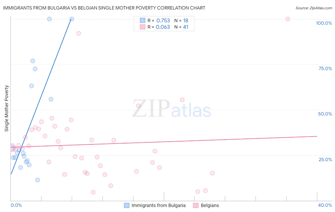 Immigrants from Bulgaria vs Belgian Single Mother Poverty
