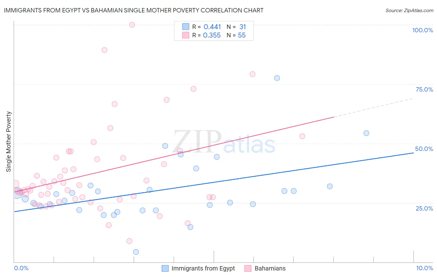 Immigrants from Egypt vs Bahamian Single Mother Poverty