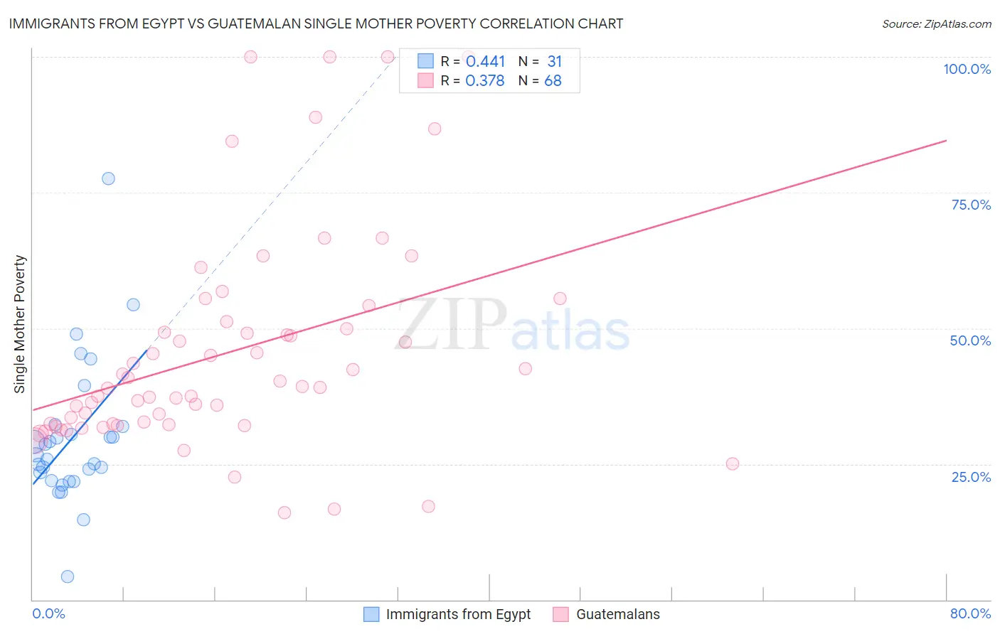 Immigrants from Egypt vs Guatemalan Single Mother Poverty