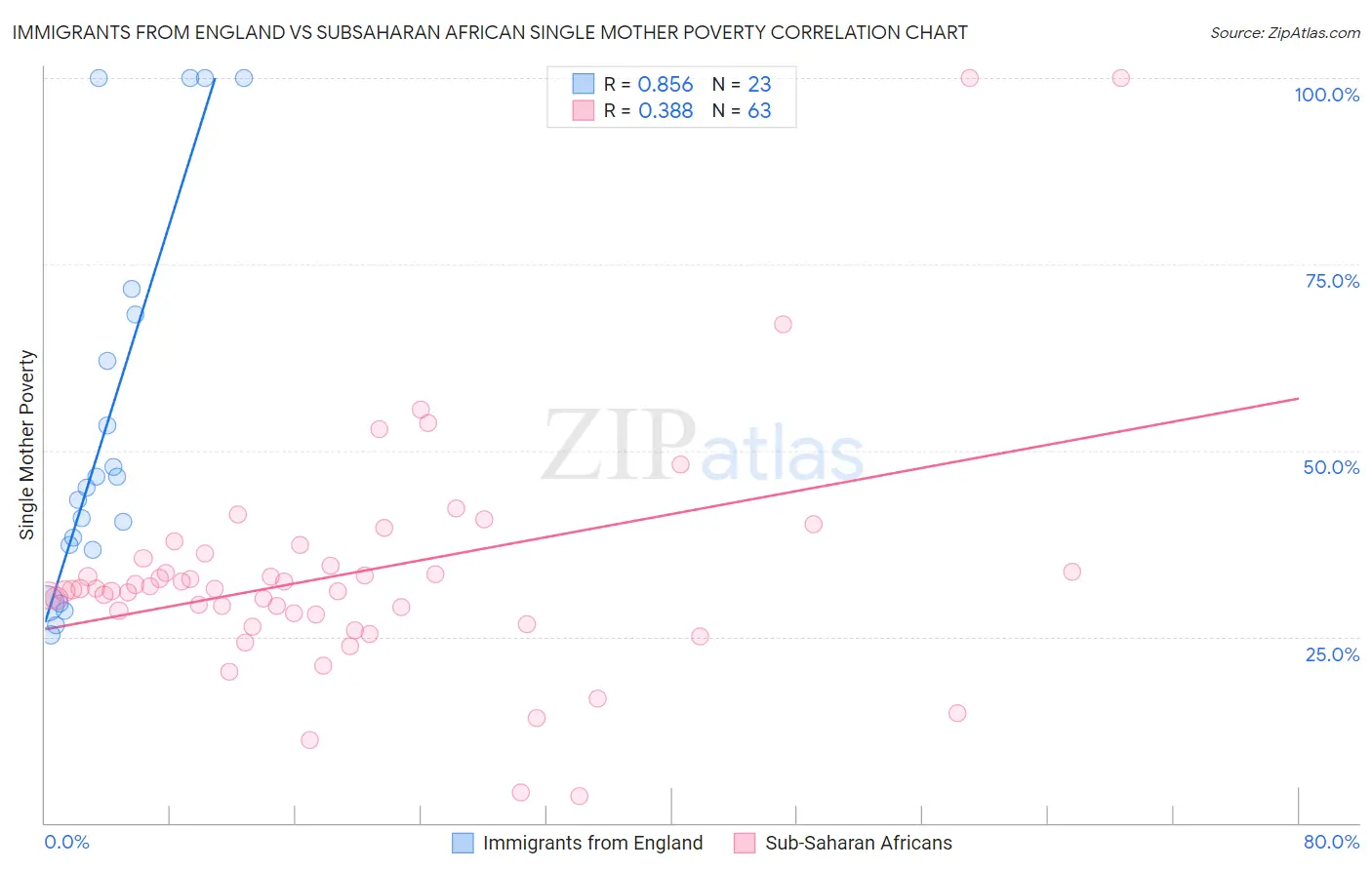 Immigrants from England vs Subsaharan African Single Mother Poverty