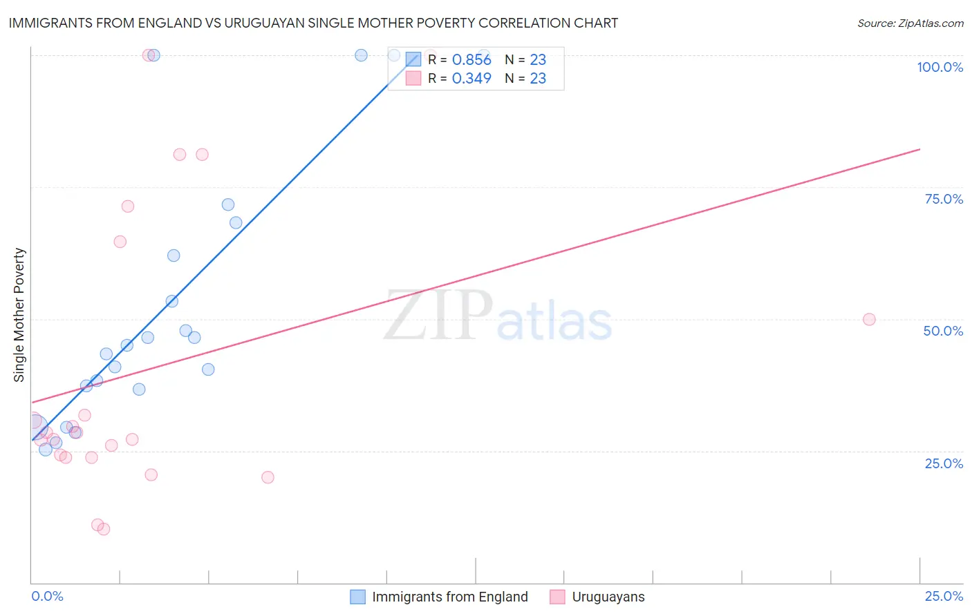 Immigrants from England vs Uruguayan Single Mother Poverty