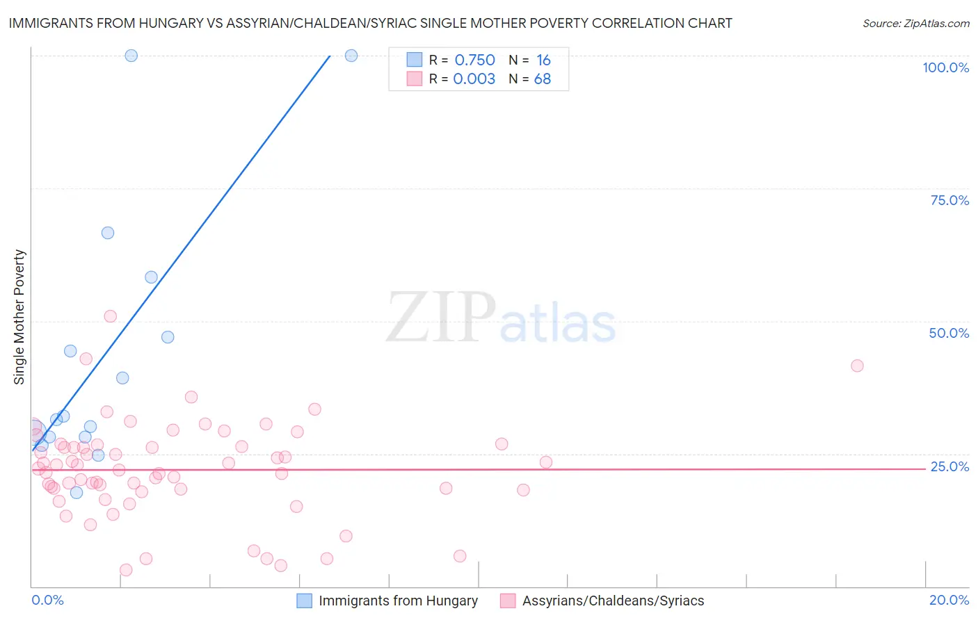 Immigrants from Hungary vs Assyrian/Chaldean/Syriac Single Mother Poverty