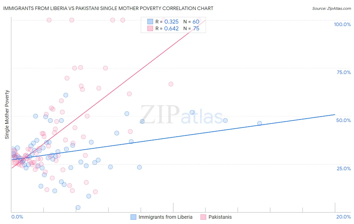 Immigrants from Liberia vs Pakistani Single Mother Poverty