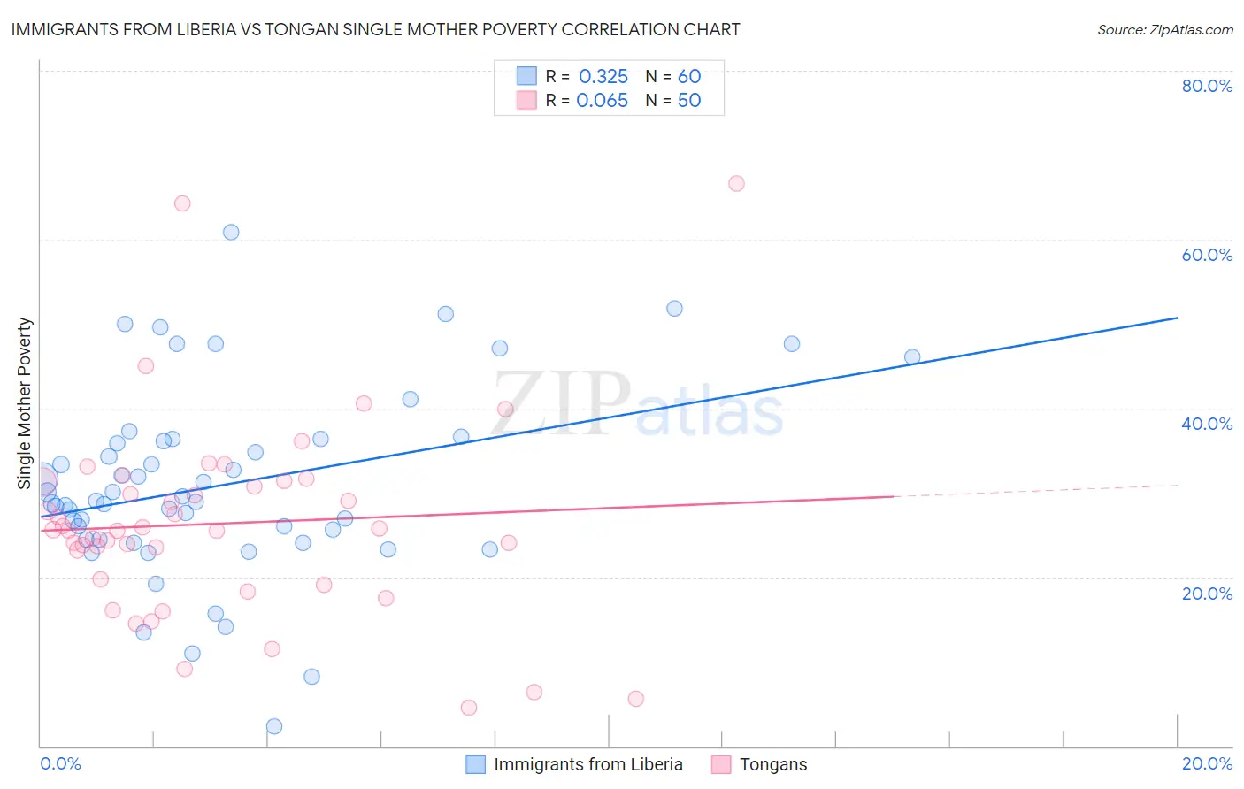 Immigrants from Liberia vs Tongan Single Mother Poverty