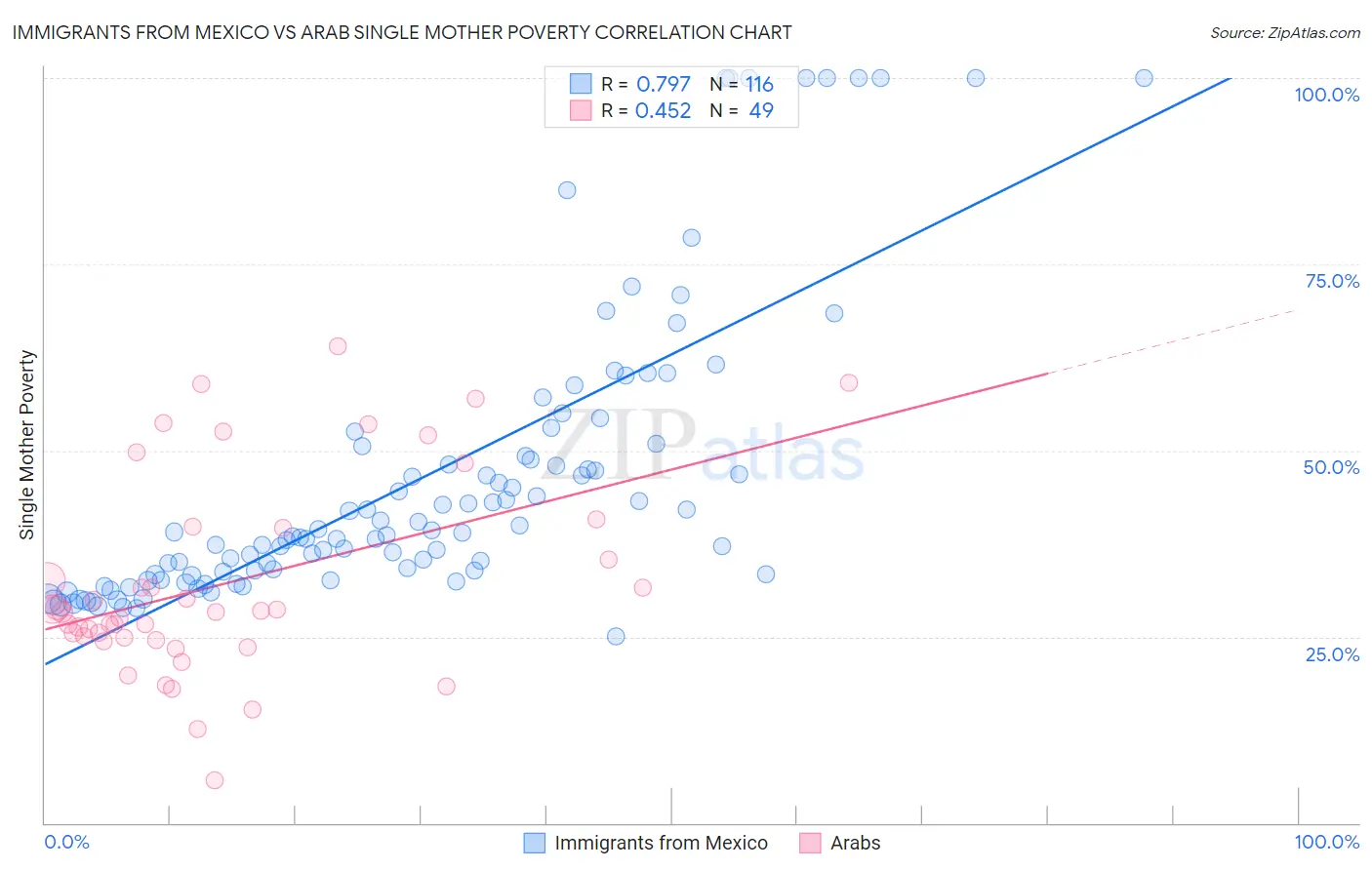 Immigrants from Mexico vs Arab Single Mother Poverty
