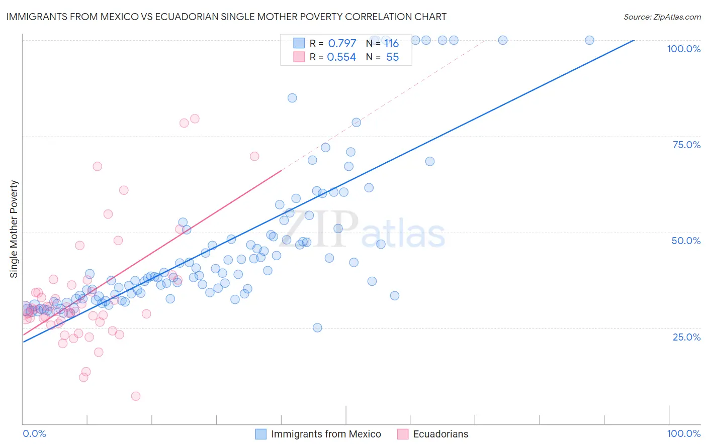 Immigrants from Mexico vs Ecuadorian Single Mother Poverty