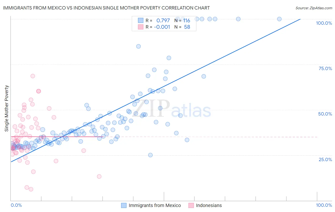 Immigrants from Mexico vs Indonesian Single Mother Poverty