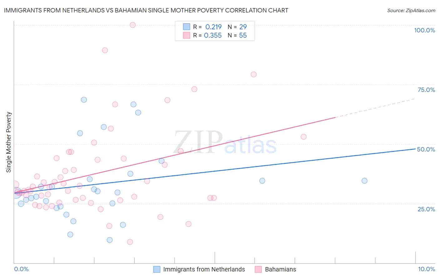 Immigrants from Netherlands vs Bahamian Single Mother Poverty
