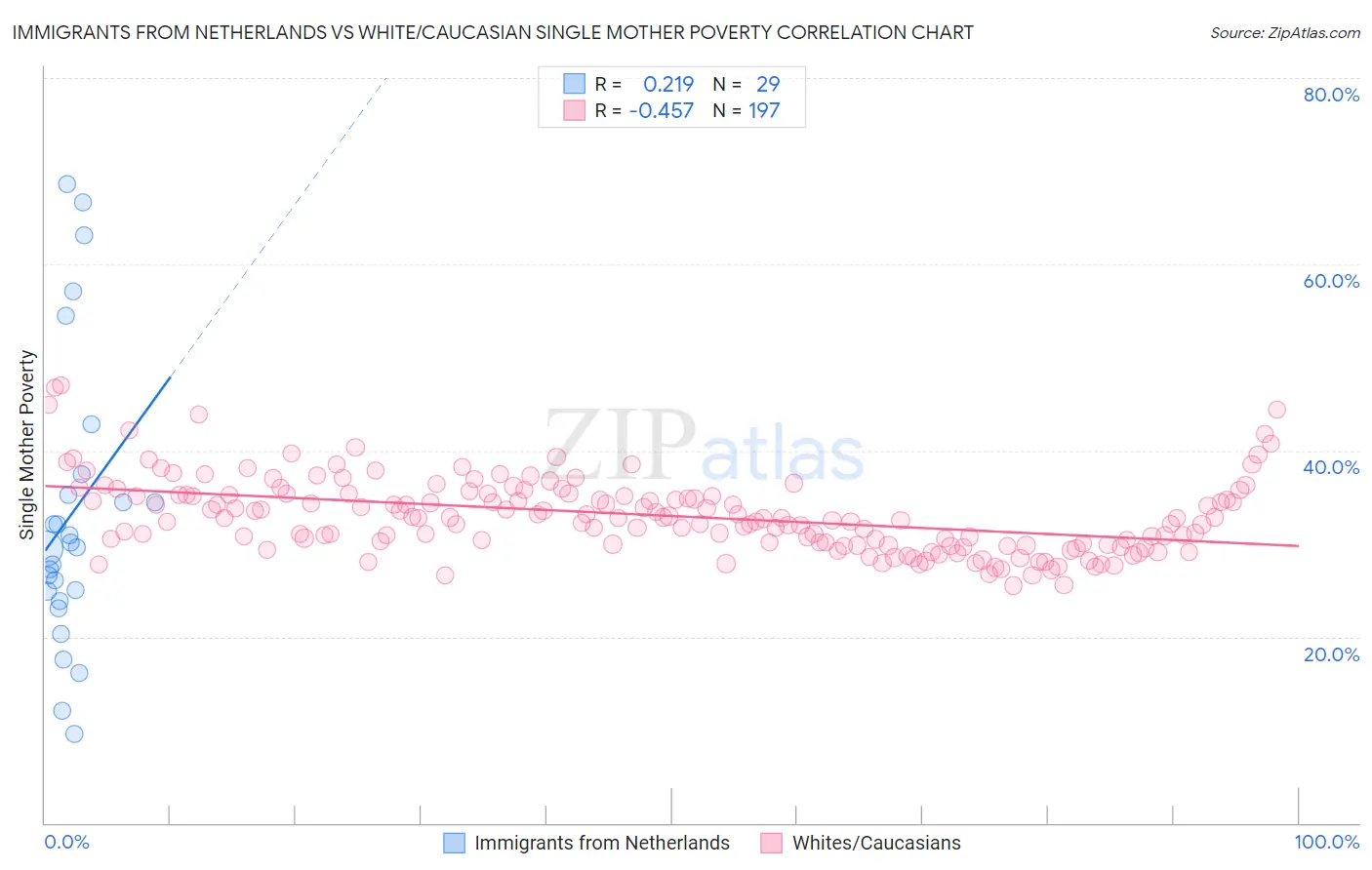 Immigrants from Netherlands vs White/Caucasian Single Mother Poverty