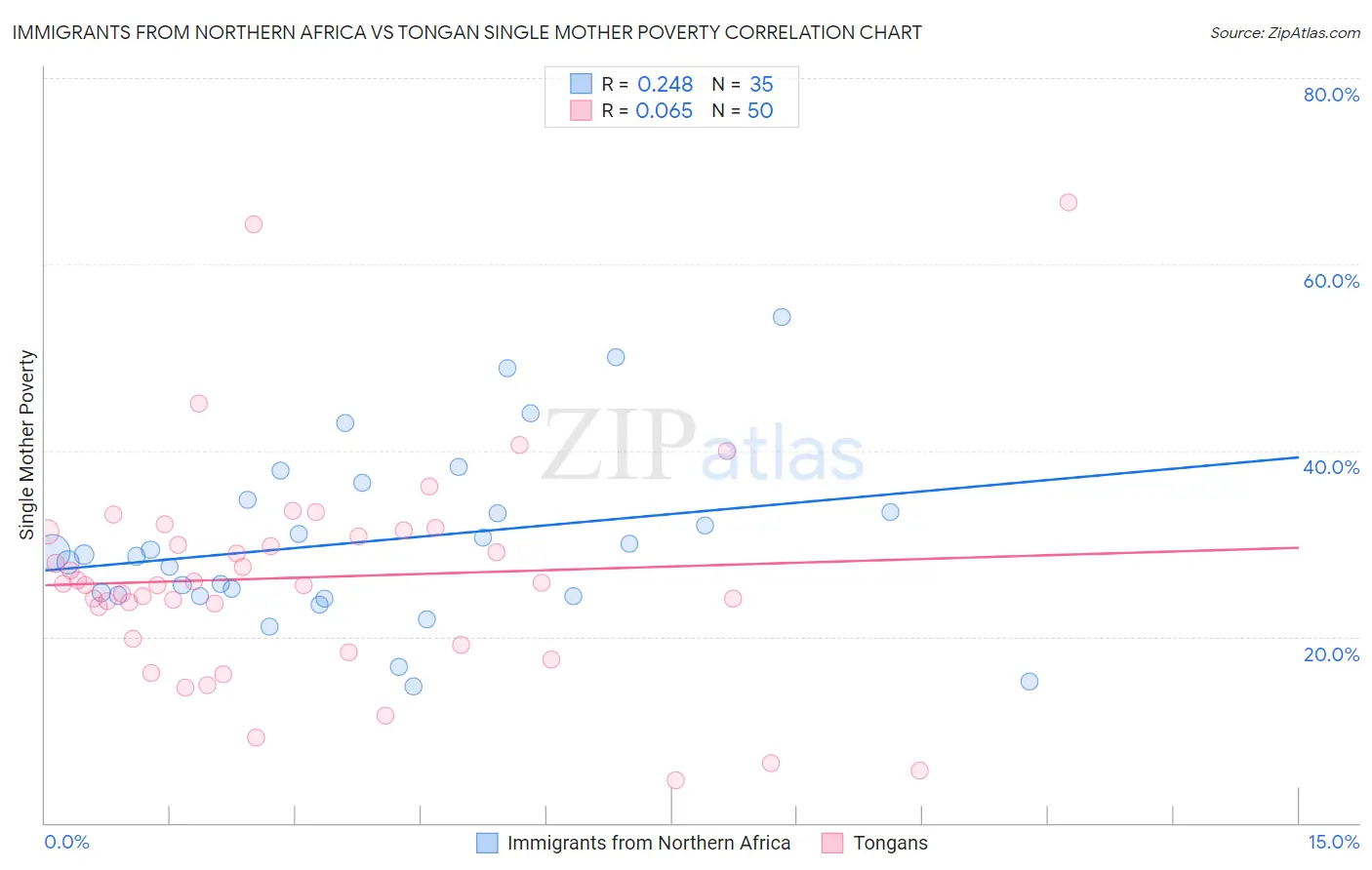 Immigrants from Northern Africa vs Tongan Single Mother Poverty