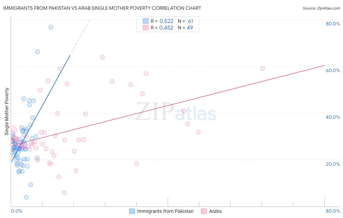 Immigrants from Pakistan vs Arab Single Mother Poverty