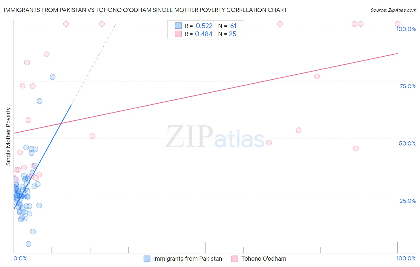 Immigrants from Pakistan vs Tohono O'odham Single Mother Poverty