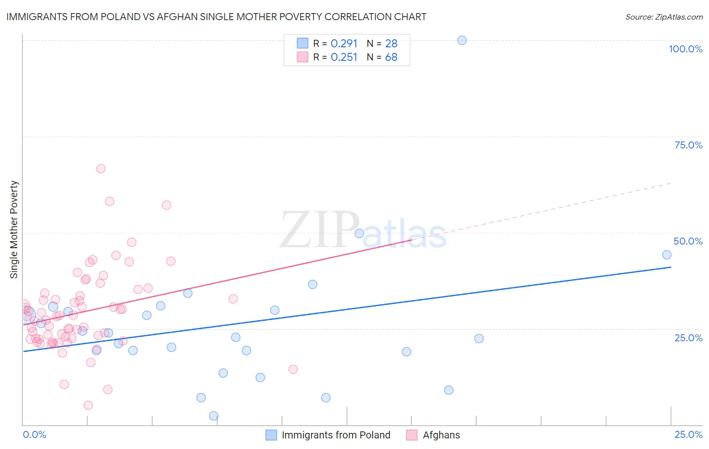Immigrants from Poland vs Afghan Single Mother Poverty