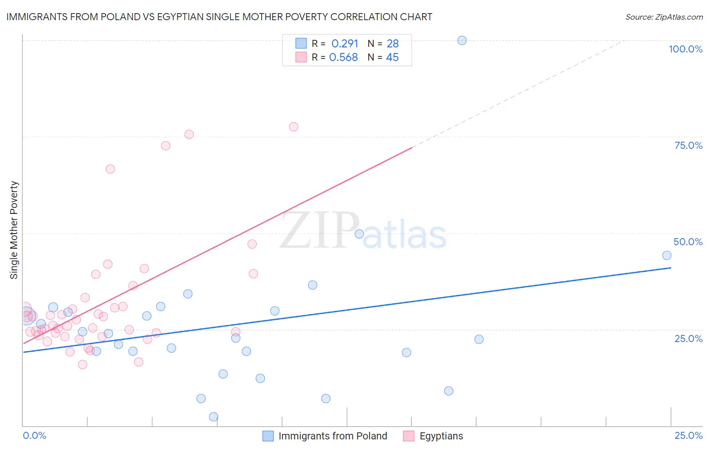 Immigrants from Poland vs Egyptian Single Mother Poverty