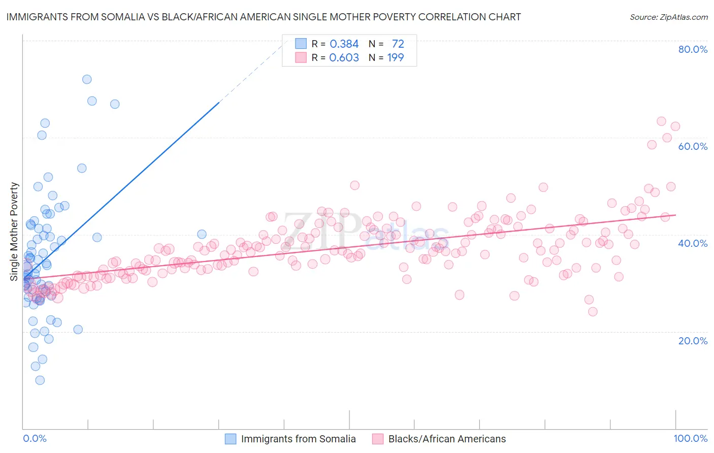 Immigrants from Somalia vs Black/African American Single Mother Poverty