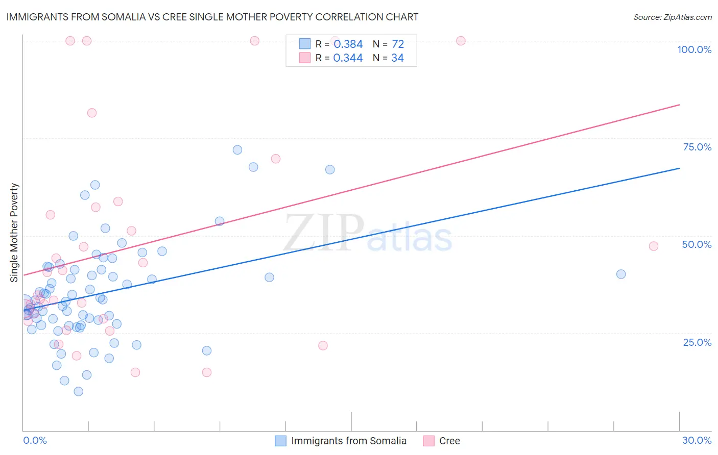 Immigrants from Somalia vs Cree Single Mother Poverty