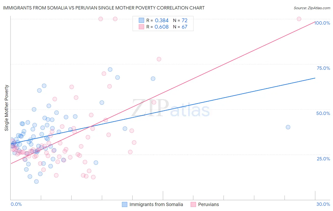 Immigrants from Somalia vs Peruvian Single Mother Poverty
