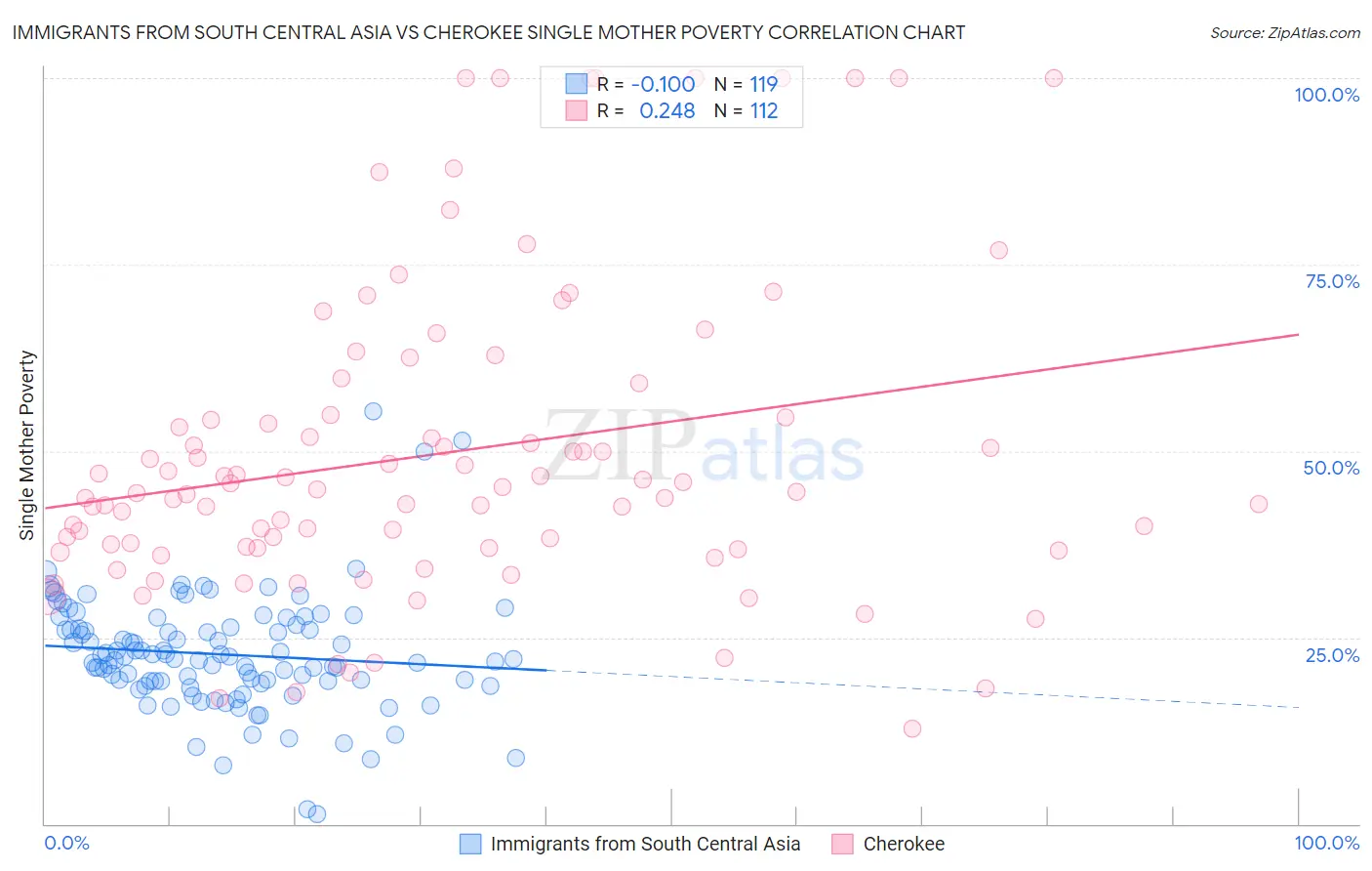 Immigrants from South Central Asia vs Cherokee Single Mother Poverty