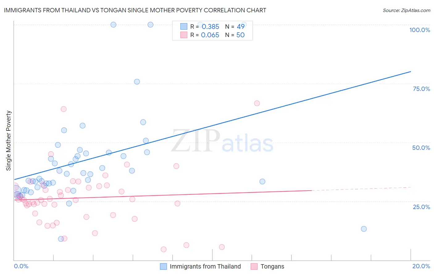 Immigrants from Thailand vs Tongan Single Mother Poverty