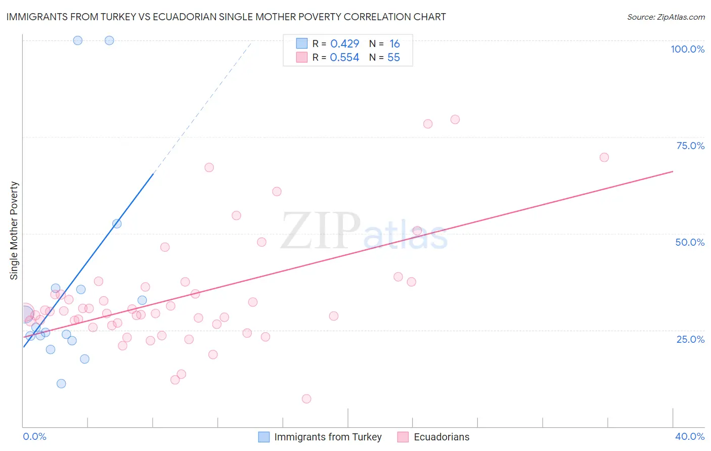 Immigrants from Turkey vs Ecuadorian Single Mother Poverty