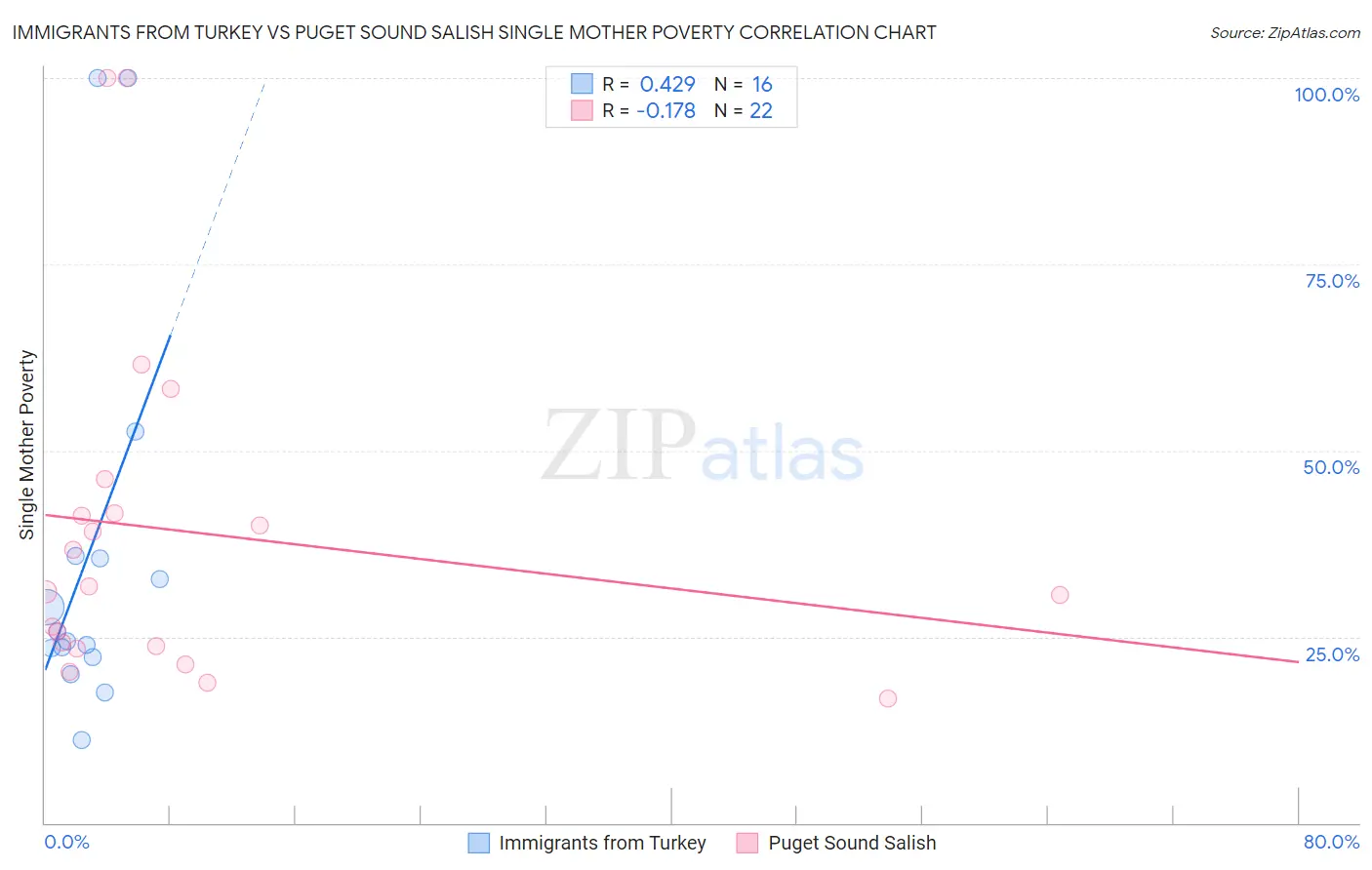Immigrants from Turkey vs Puget Sound Salish Single Mother Poverty