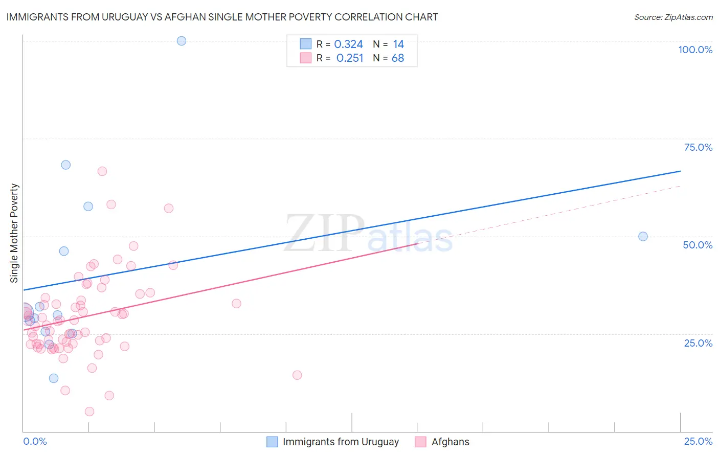 Immigrants from Uruguay vs Afghan Single Mother Poverty