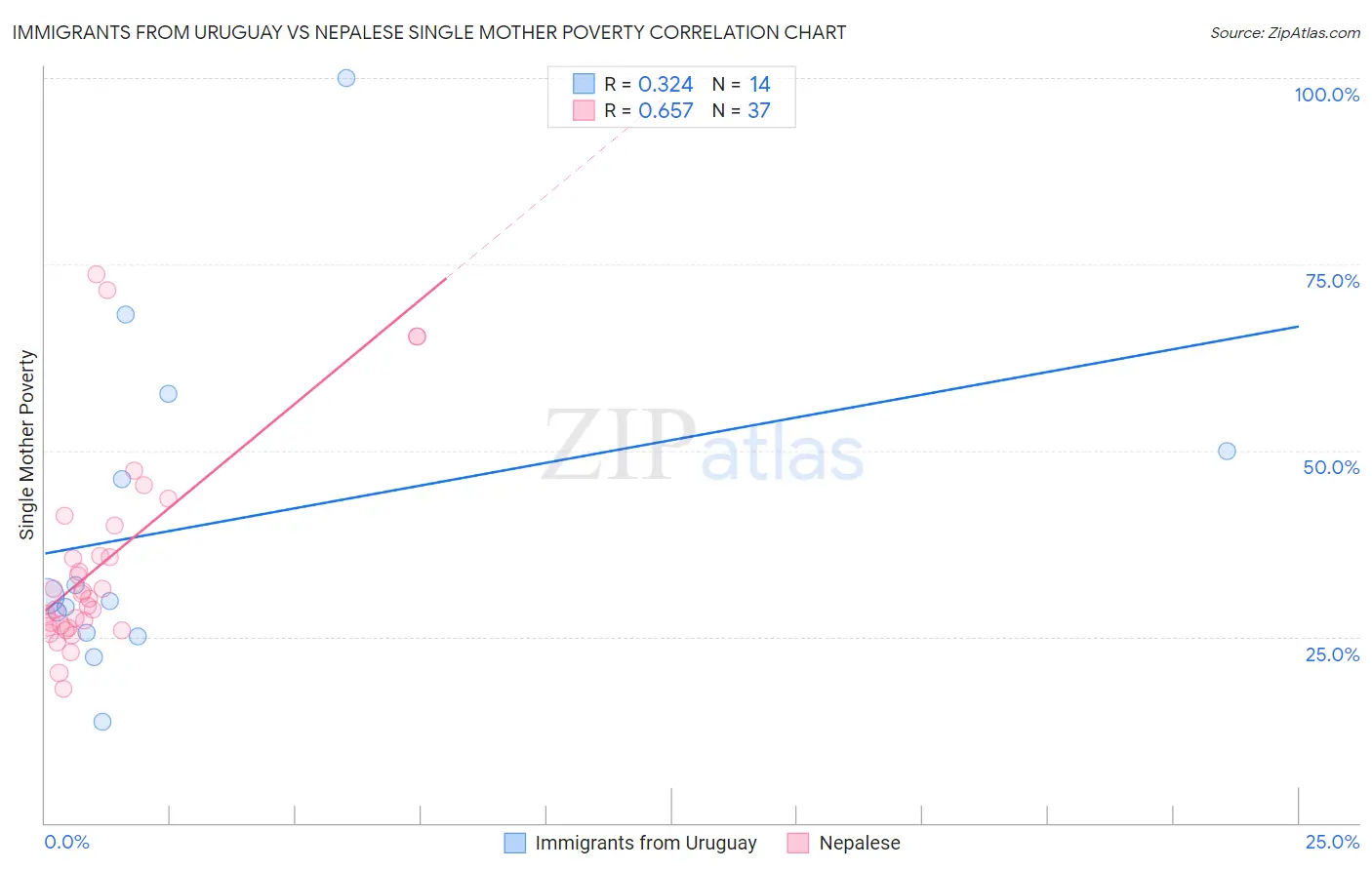 Immigrants from Uruguay vs Nepalese Single Mother Poverty