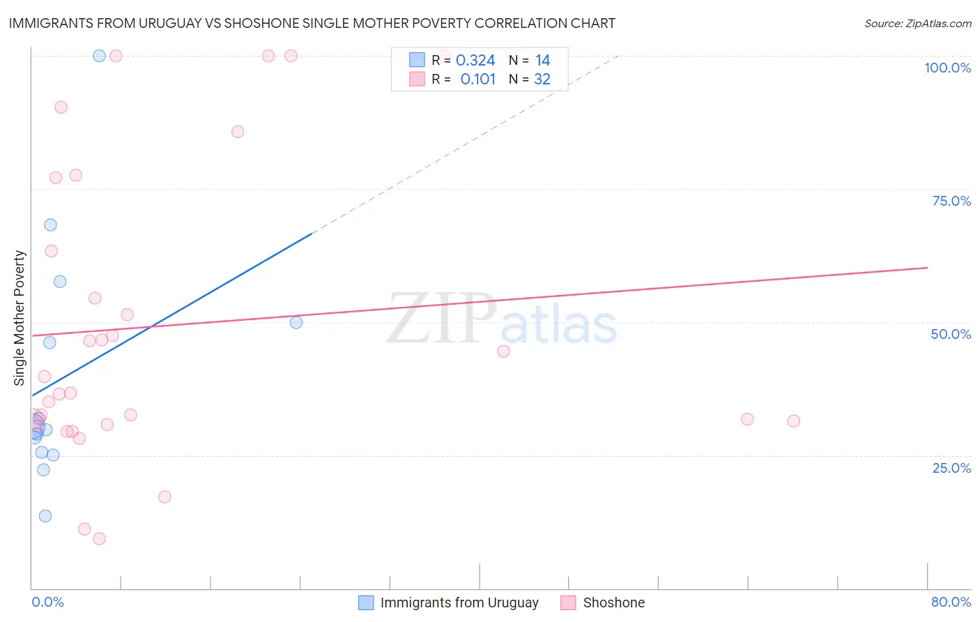 Immigrants from Uruguay vs Shoshone Single Mother Poverty