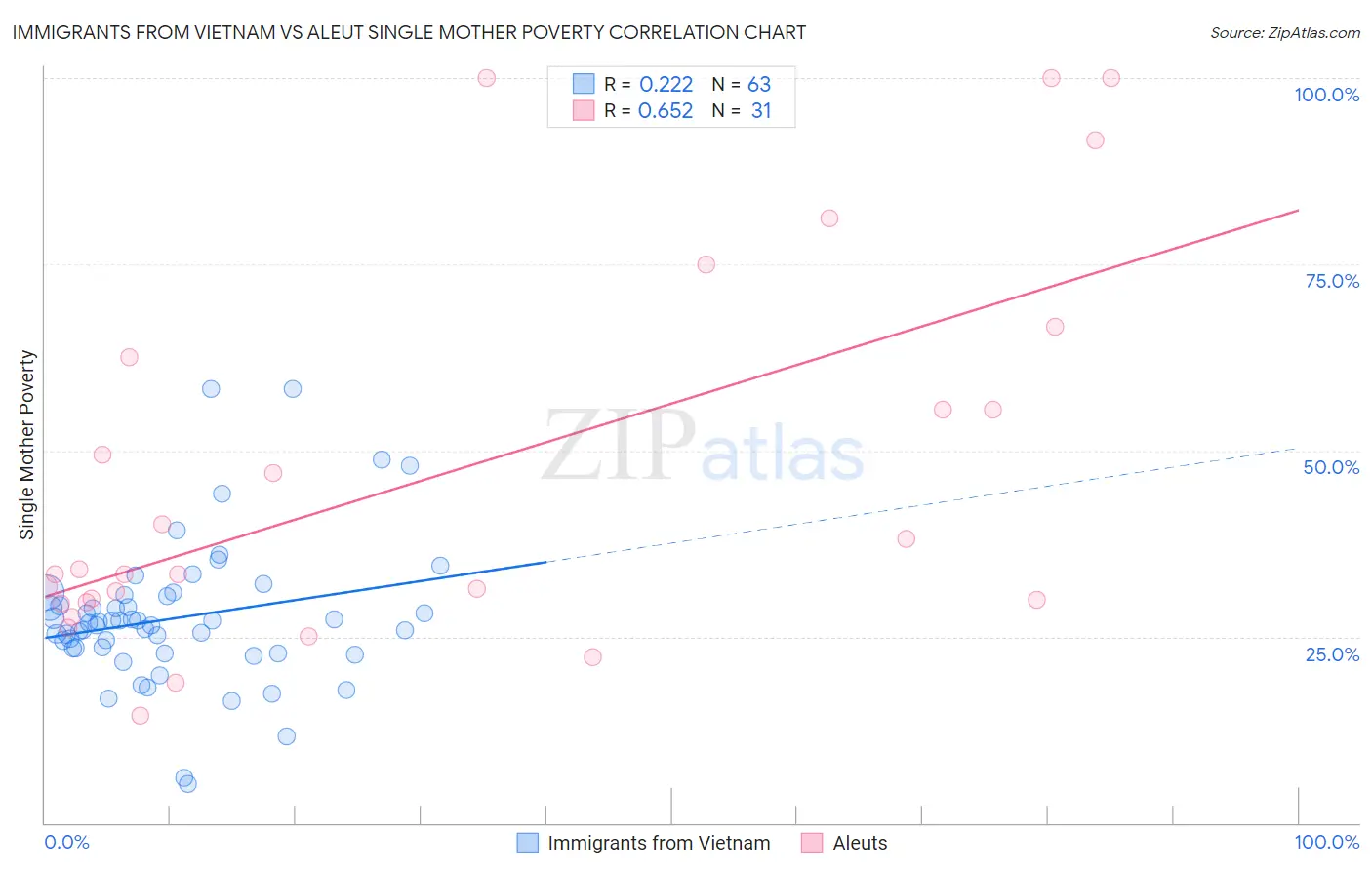 Immigrants from Vietnam vs Aleut Single Mother Poverty