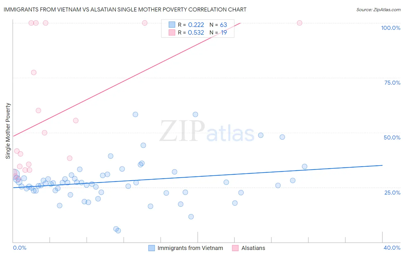 Immigrants from Vietnam vs Alsatian Single Mother Poverty