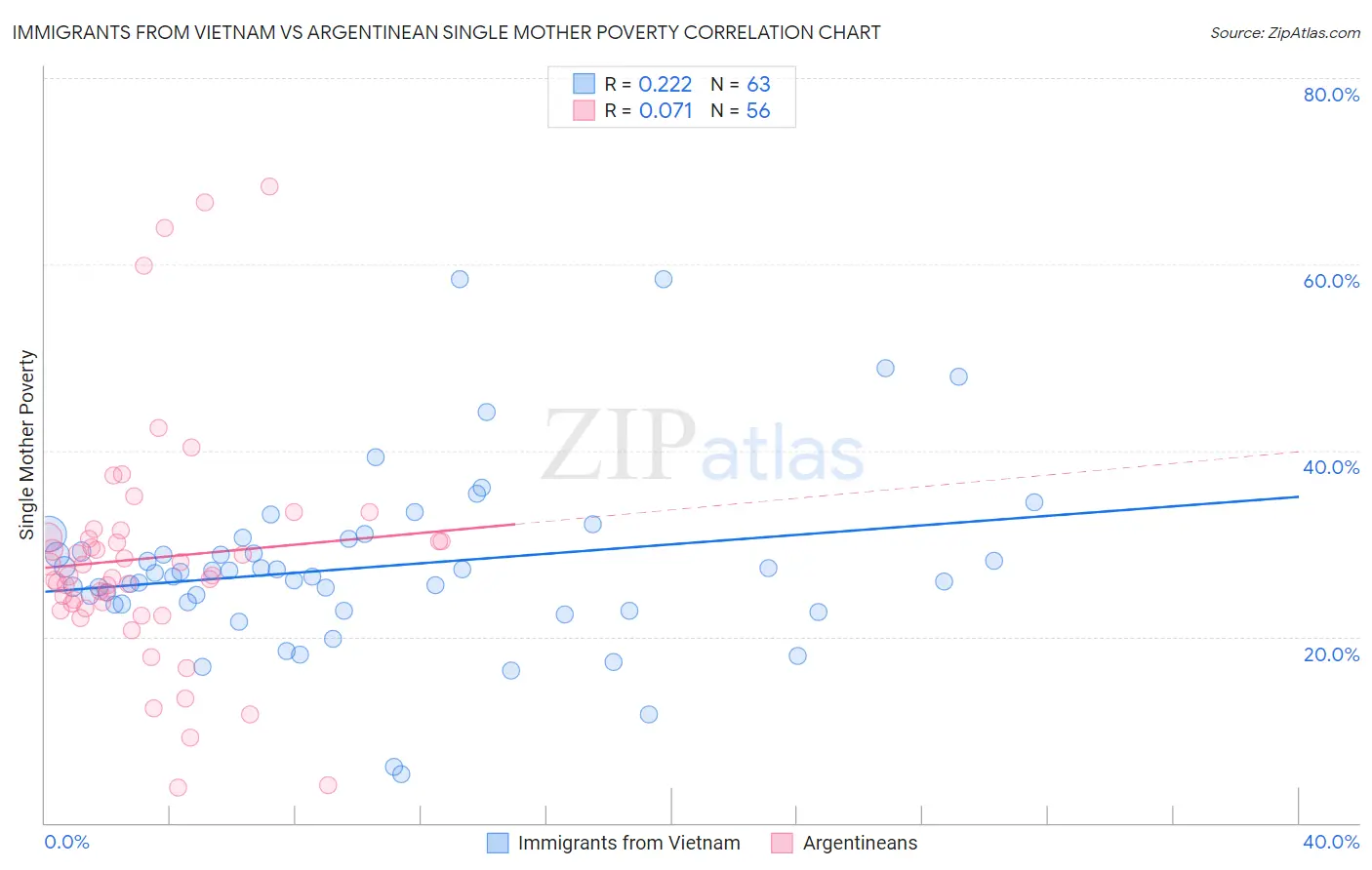 Immigrants from Vietnam vs Argentinean Single Mother Poverty