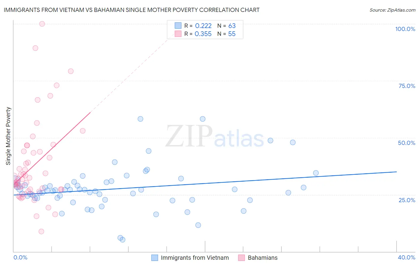 Immigrants from Vietnam vs Bahamian Single Mother Poverty