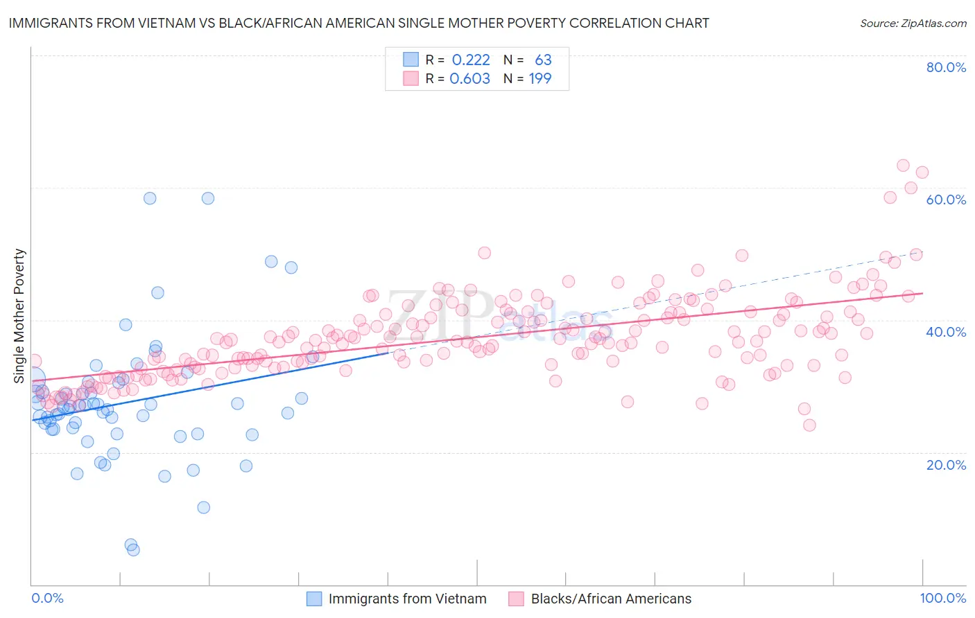 Immigrants from Vietnam vs Black/African American Single Mother Poverty