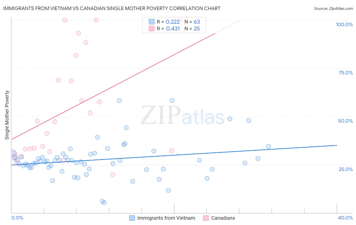 Immigrants from Vietnam vs Canadian Single Mother Poverty