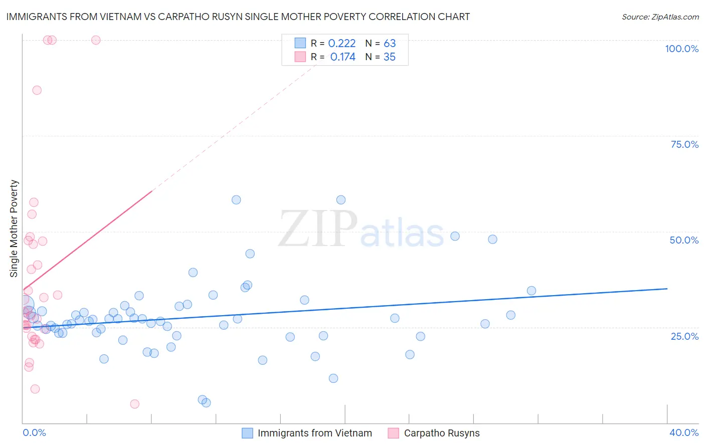 Immigrants from Vietnam vs Carpatho Rusyn Single Mother Poverty