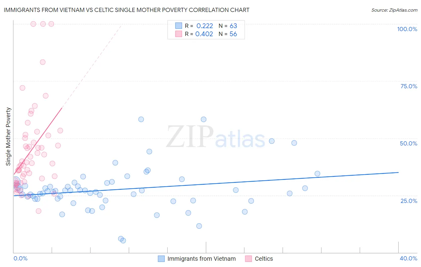 Immigrants from Vietnam vs Celtic Single Mother Poverty