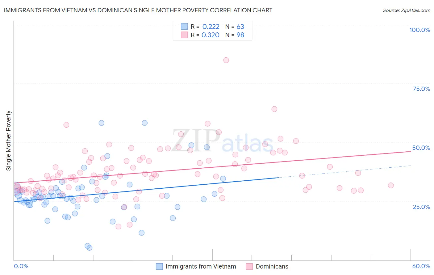 Immigrants from Vietnam vs Dominican Single Mother Poverty