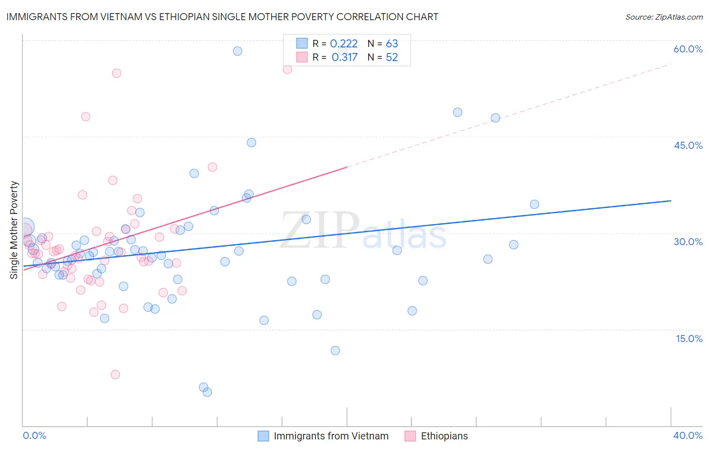 Immigrants from Vietnam vs Ethiopian Single Mother Poverty