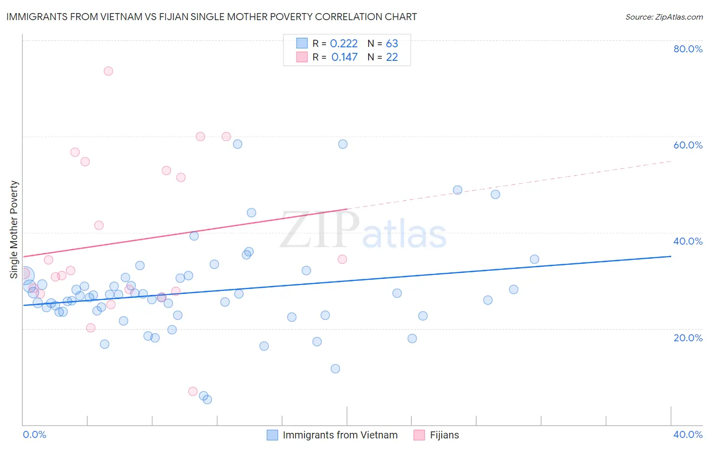 Immigrants from Vietnam vs Fijian Single Mother Poverty