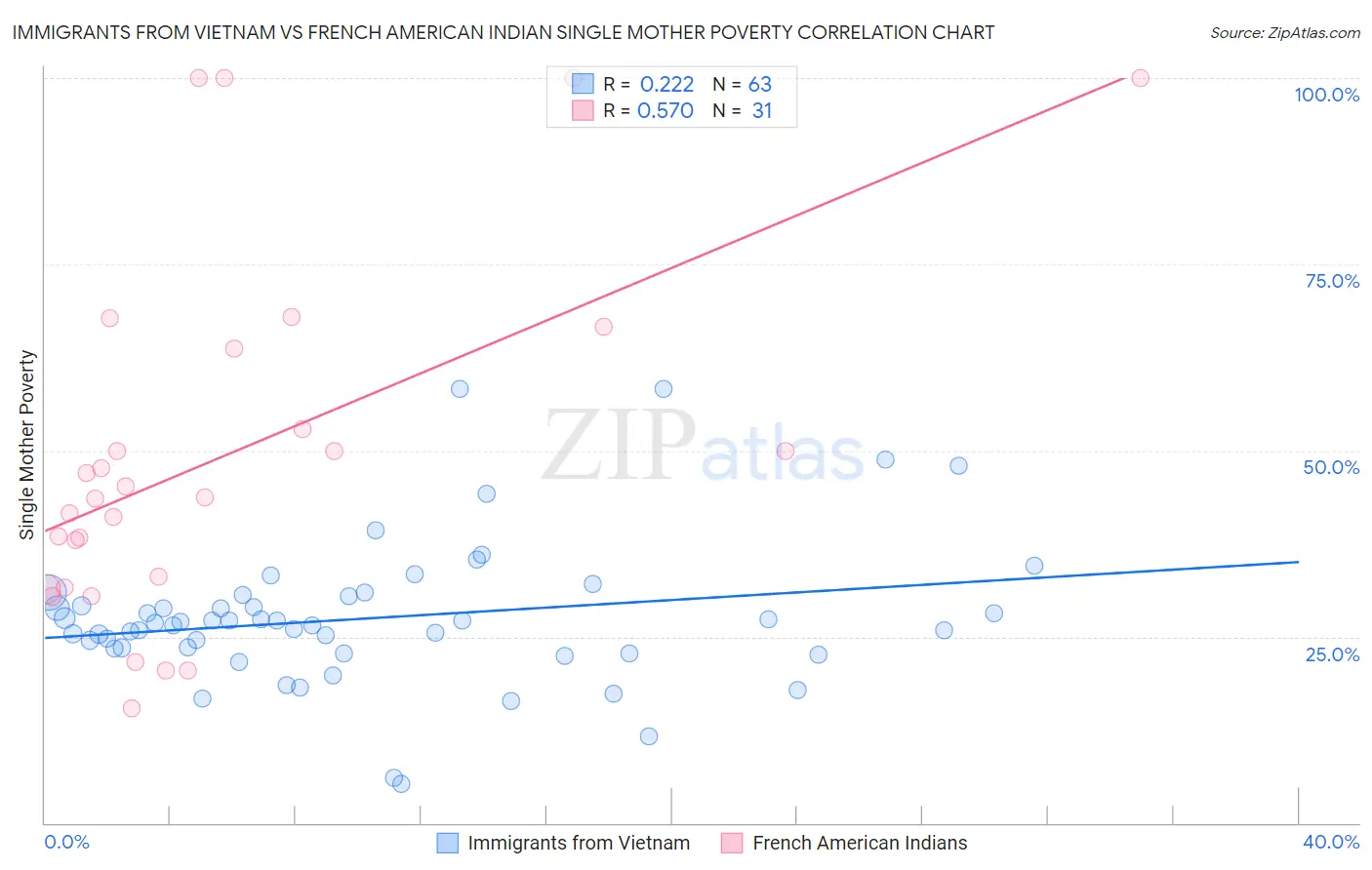 Immigrants from Vietnam vs French American Indian Single Mother Poverty