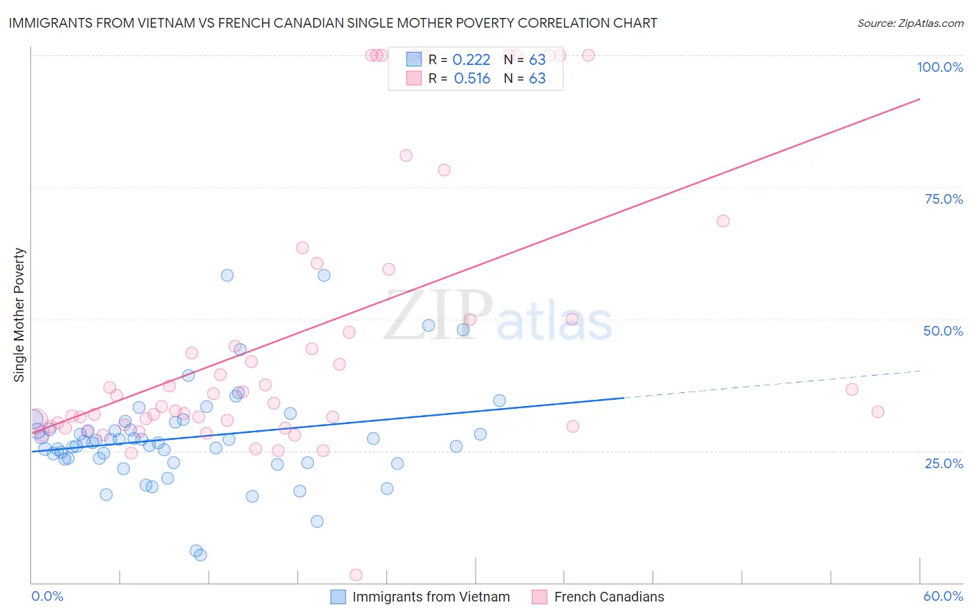 Immigrants from Vietnam vs French Canadian Single Mother Poverty