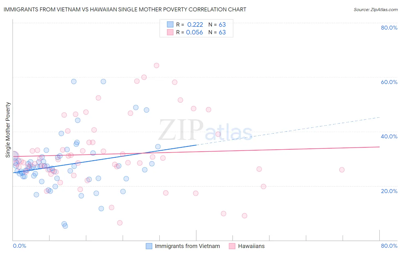 Immigrants from Vietnam vs Hawaiian Single Mother Poverty